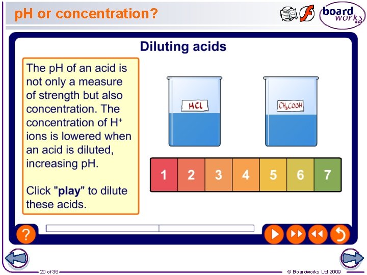 p. H or concentration? 20 of 36 © Boardworks Ltd 2009 
