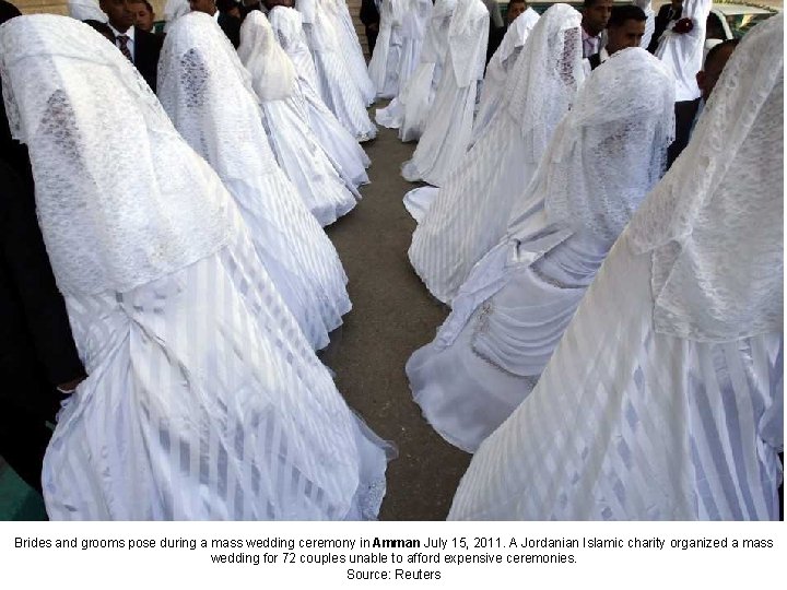Brides and grooms pose during a mass wedding ceremony in Amman July 15, 2011.
