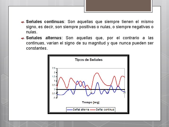  Señales continuas: Son aquellas que siempre tienen el mismo signo, es decir, son