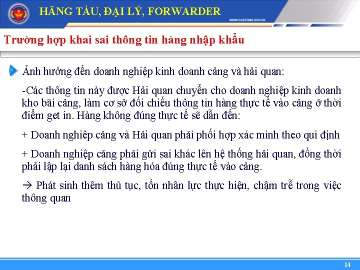 HÃNG TÀU, ĐẠI LÝ, FORWARDER Trường hợp khai sai thông tin hàng nhập khẩu