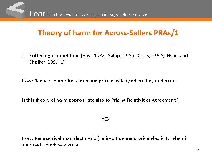 Lear - Laboratorio di economia, antitrust, regolamentazione Theory of harm for Across-Sellers PRAs/1 1.