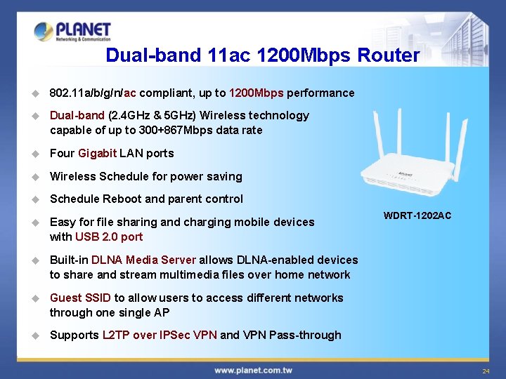 Dual-band 11 ac 1200 Mbps Router u 802. 11 a/b/g/n/ac compliant, up to 1200