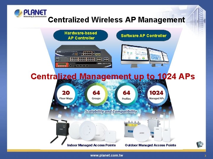 Centralized Wireless AP Management Hardware-based AP Controller Software AP Controller Centralized Management up to