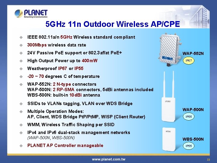 5 GHz 11 n Outdoor Wireless AP/CPE u IEEE 802. 11 a/n 5 GHz