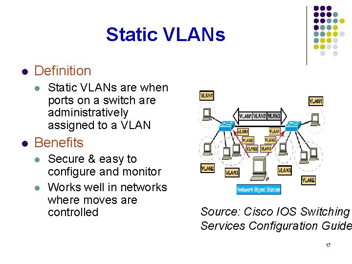 Static VLANs l Definition l l Static VLANs are when ports on a switch