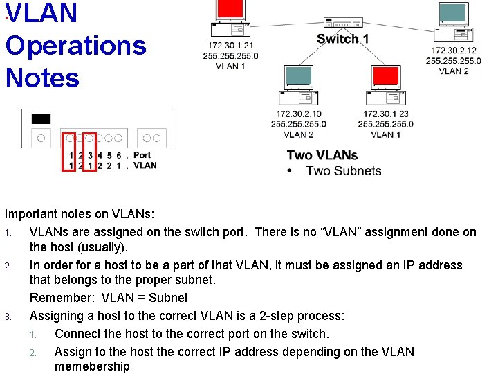 . VLAN Operations Notes Important notes on VLANs: 1. VLANs are assigned on the