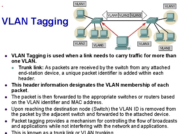 . VLAN Tagging l l l VLAN Tagging is used when a link needs