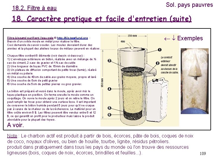 18. 2. Filtre à eau Sol. pays pauvres 18. Caractère pratique et facile d'entretien