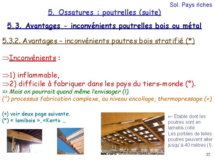 5. Ossatures : poutrelles (suite) Sol. Pays riches 5. 3. Avantages - inconvénients poutrelles