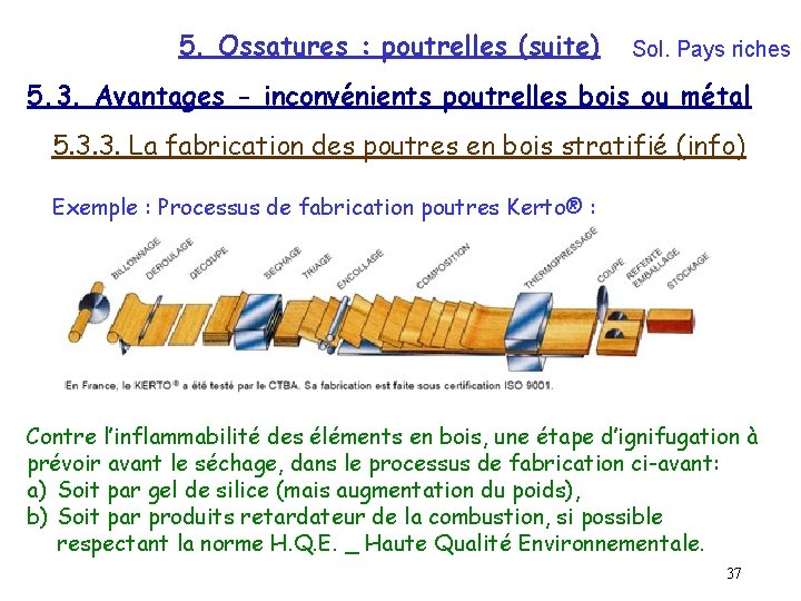 5. Ossatures : poutrelles (suite) Sol. Pays riches 5. 3. Avantages - inconvénients poutrelles