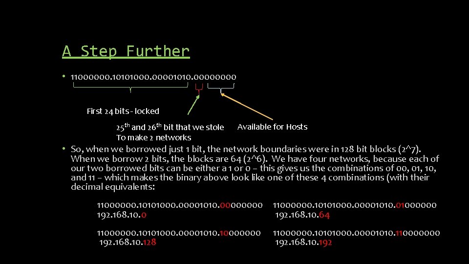 A Step Further • 11000000. 10101000. 00001010. 0000 First 24 bits - locked 25