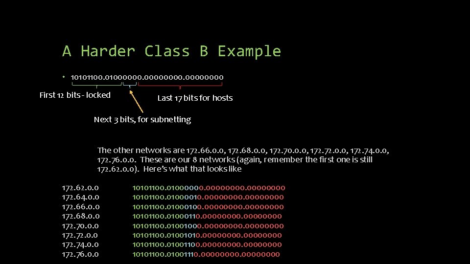 A Harder Class B Example • 10101100. 0100000000 First 12 bits - locked Last