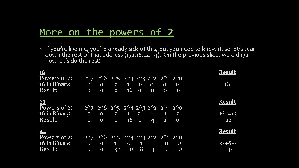 More on the powers of 2 • If you’re like me, you’re already sick