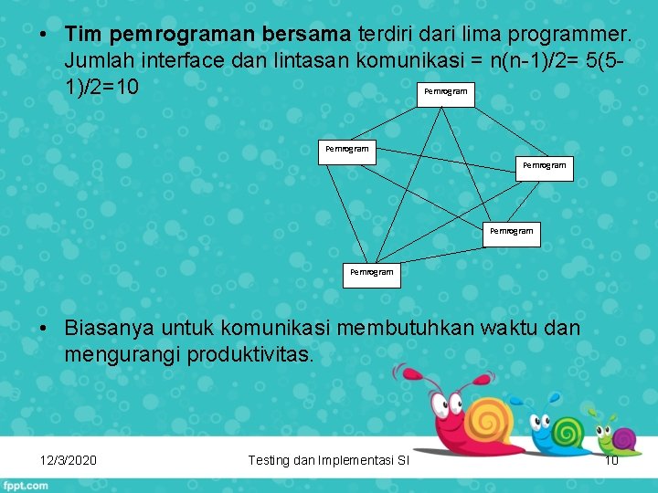  • Tim pemrograman bersama terdiri dari lima programmer. Jumlah interface dan lintasan komunikasi