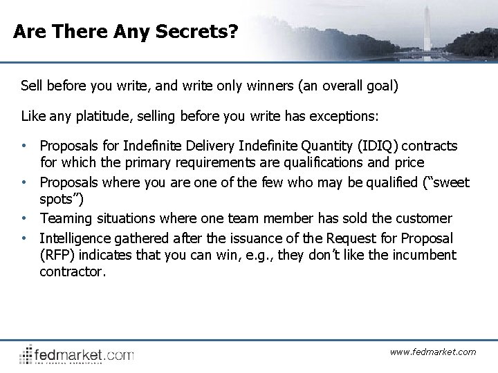 Are There Any Secrets? Sell before you write, and write only winners (an overall