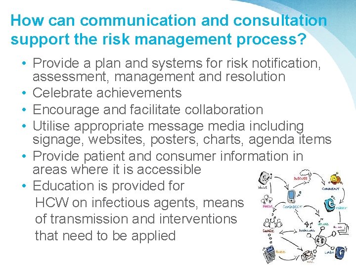 How can communication and consultation support the risk management process? • Provide a plan