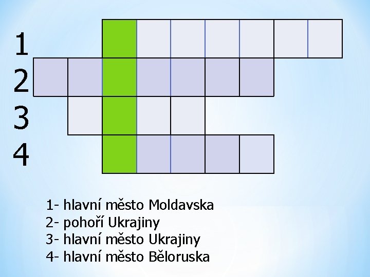 1 2 3 4 1234 - hlavní město Moldavska pohoří Ukrajiny hlavní město Běloruska