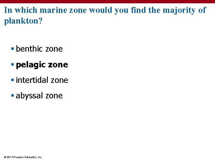 In which marine zone would you find the majority of plankton? § benthic zone