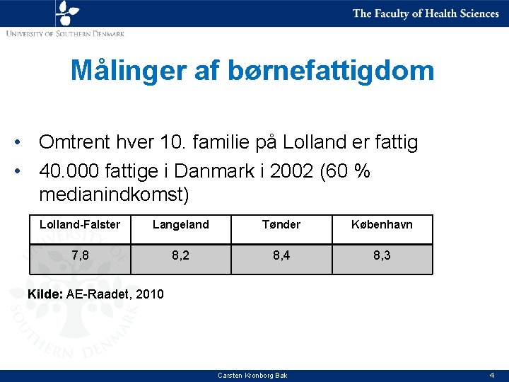 Målinger af børnefattigdom • Omtrent hver 10. familie på Lolland er fattig • 40.