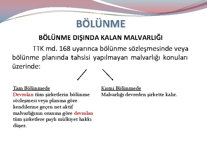 BÖLÜNME DIŞINDA KALAN MALVARLIĞI TTK md. 168 uyarınca bölünme sözleşmesinde veya bölünme planında tahsisi