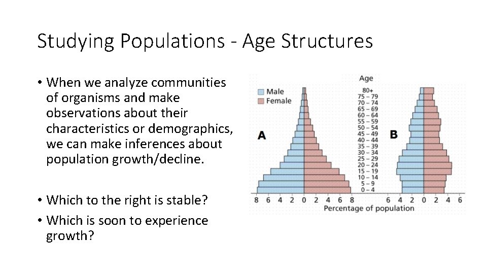 Studying Populations - Age Structures • When we analyze communities of organisms and make