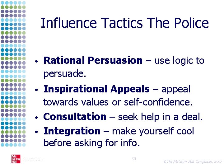 Influence Tactics The Police • Rational Persuasion – use logic to persuade. • Inspirational