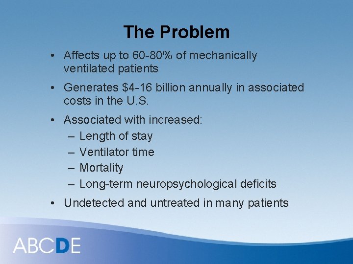 The Problem • Affects up to 60 -80% of mechanically ventilated patients • Generates
