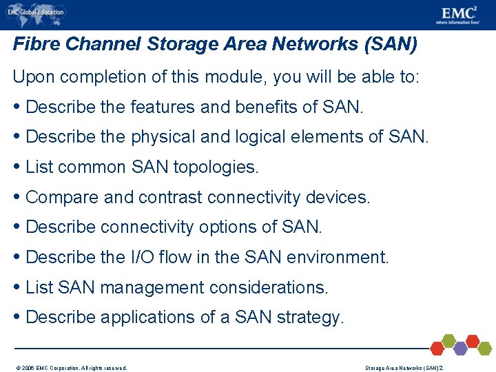 Fibre Channel Storage Area Networks (SAN) Upon completion of this module, you will be