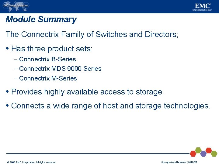 Module Summary The Connectrix Family of Switches and Directors; Has three product sets: –
