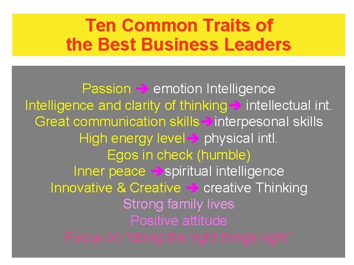 Ten Common Traits of the Best Business Leaders Passion emotion Intelligence and clarity of