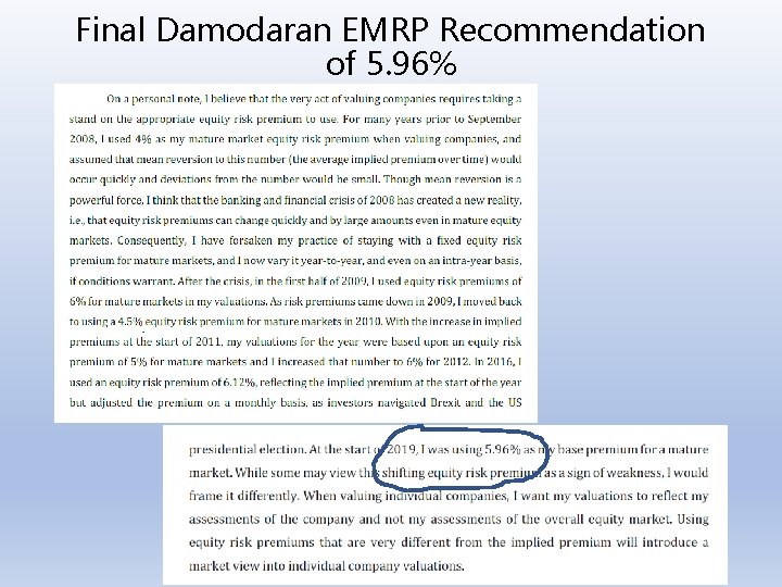 Final Damodaran EMRP Recommendation of 5. 96% 