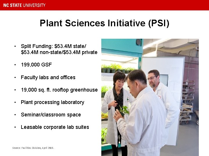 Plant Sciences Initiative (PSI) • Split Funding: $53. 4 M state/ $53. 4 M
