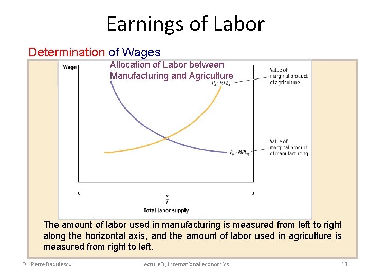 Earnings of Labor Determination of Wages Allocation of Labor between Manufacturing and Agriculture The