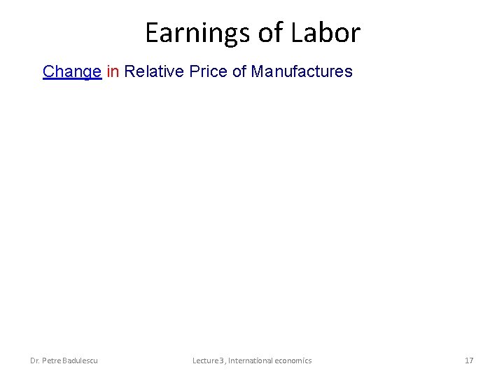 Earnings of Labor Change in Relative Price of Manufactures Dr. Petre Badulescu Lecture 3,