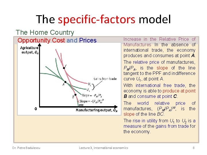 The specific-factors model The Home Country Opportunity. Costand and. Prices Opportunity 0 Dr. Petre