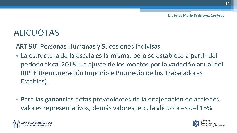 11 Dr. Jorge Mario Rodríguez Córdoba ALICUOTAS ART 90° Personas Humanas y Sucesiones Indivisas