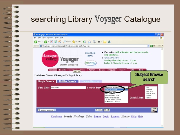 searching Library Catalogue Subject Browse search 