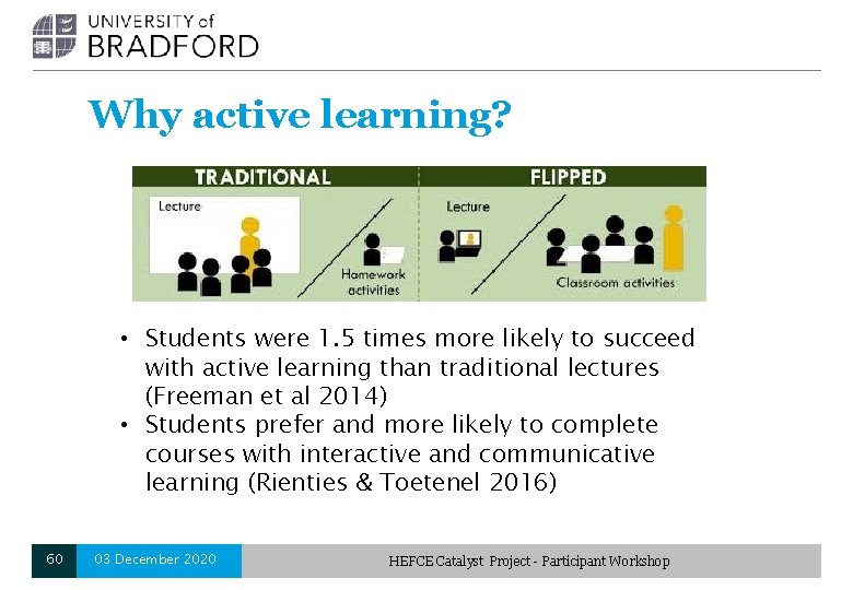 Why active learning? • Students were 1. 5 times more likely to succeed with