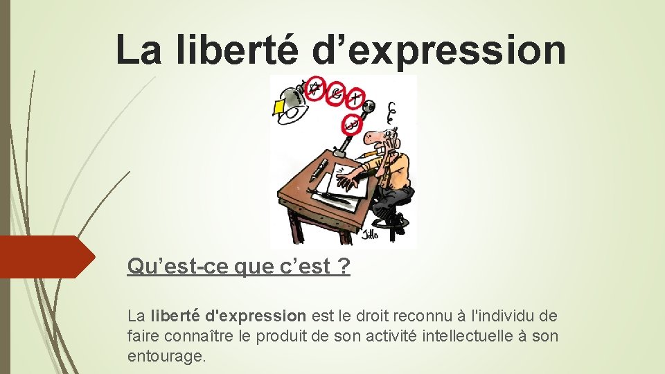 La liberté d’expression Qu’est-ce que c’est ? La liberté d'expression est le droit reconnu