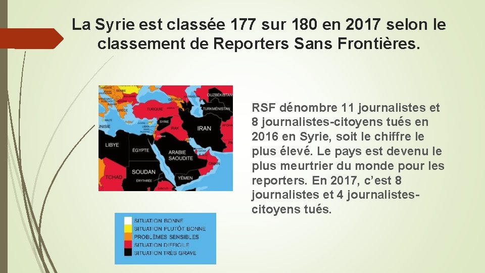 La Syrie est classée 177 sur 180 en 2017 selon le classement de Reporters