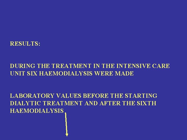 RESULTS: DURING THE TREATMENT IN THE INTENSIVE CARE UNIT SIX HAEMODIALYSIS WERE MADE LABORATORY