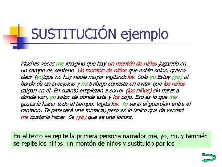 SUSTITUCIÓN ejemplo Muchas veces me imagino que hay un montón de niños jugando en