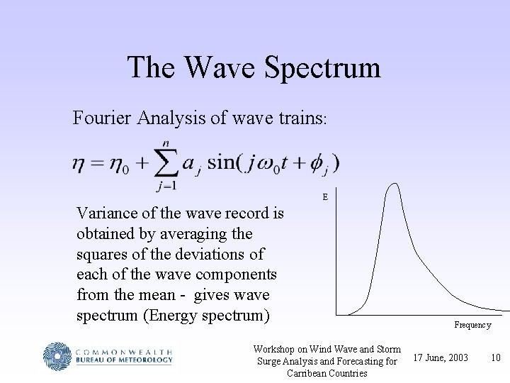 The Wave Spectrum Fourier Analysis of wave trains: E Variance of the wave record
