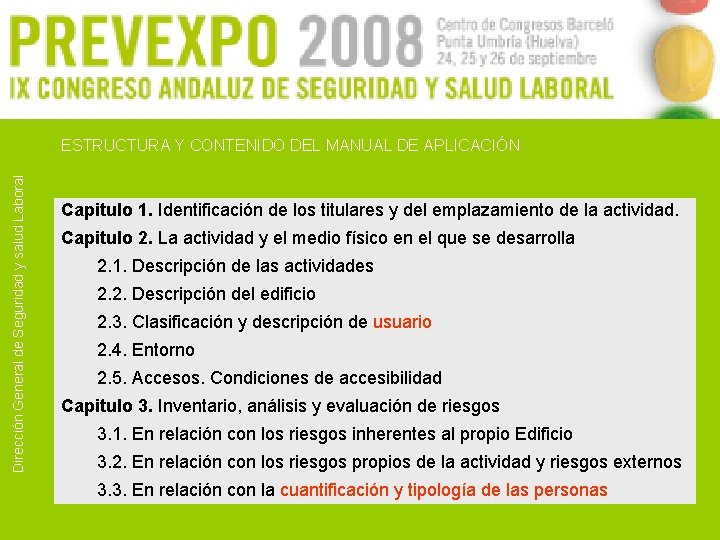 Dirección General de Seguridad y salud Laboral ESTRUCTURA Y CONTENIDO DEL MANUAL DE APLICACIÓN