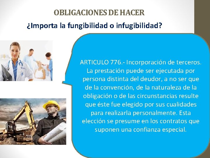 OBLIGACIONES DE HACER ¿Importa la fungibilidad o infugibilidad? ARTICULO 776. - Incorporación de terceros.