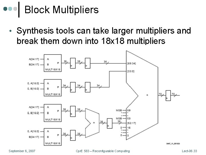 Block Multipliers • Synthesis tools can take larger multipliers and break them down into