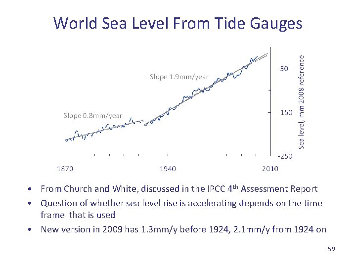 World Sea Level From Tide Gauges • From Church and White, discussed in the