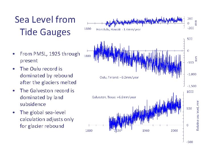 Sea Level from Tide Gauges • From PMSL, 1925 through present • The Oulu