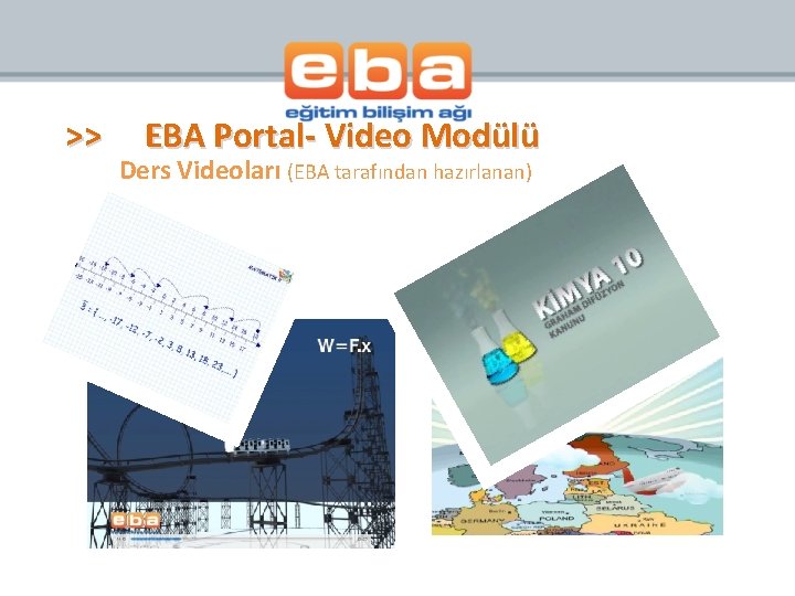 >> EBA Portal- Video Modülü Ders Videoları (EBA tarafından hazırlanan) 