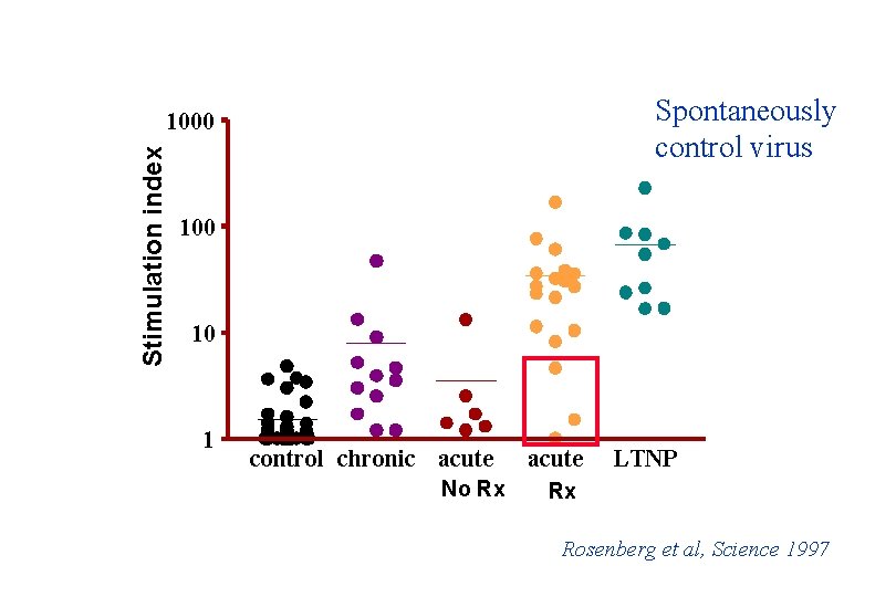 Spontaneously control virus Stimulation index 1000 10 1 control chronic acute No Rx acute